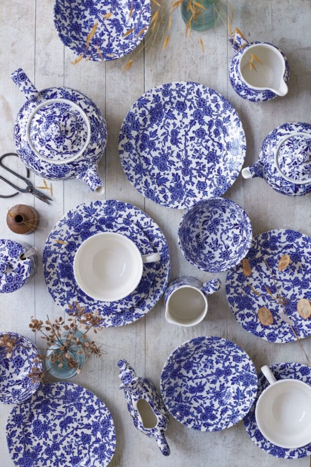 A selection of blue and white pottery by Burleigh.